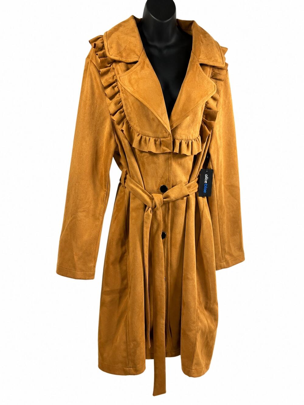 Faux Suede Ruffle Trench Coat Belted Camel NWT| XL